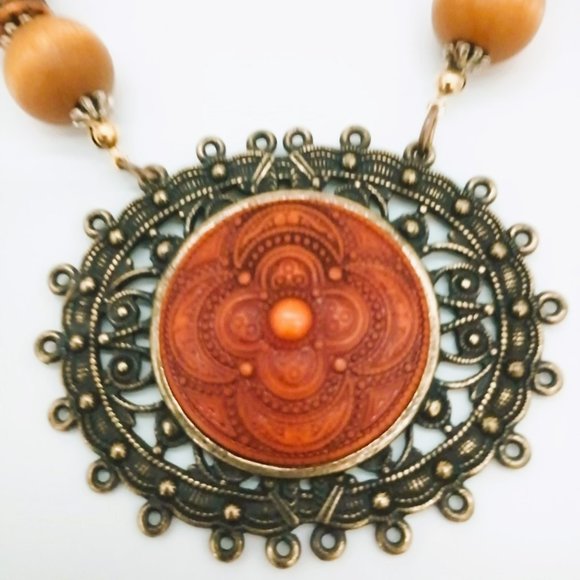 Lady Remington Vtg Necklace and Earring Set 26” Boho Wooden Beaded Jewelry - Picture 6 of 9